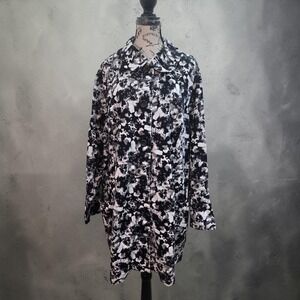 CJ Banks Womens 3X Black White Floral Abstract Button Up Jacket Coat Trench
